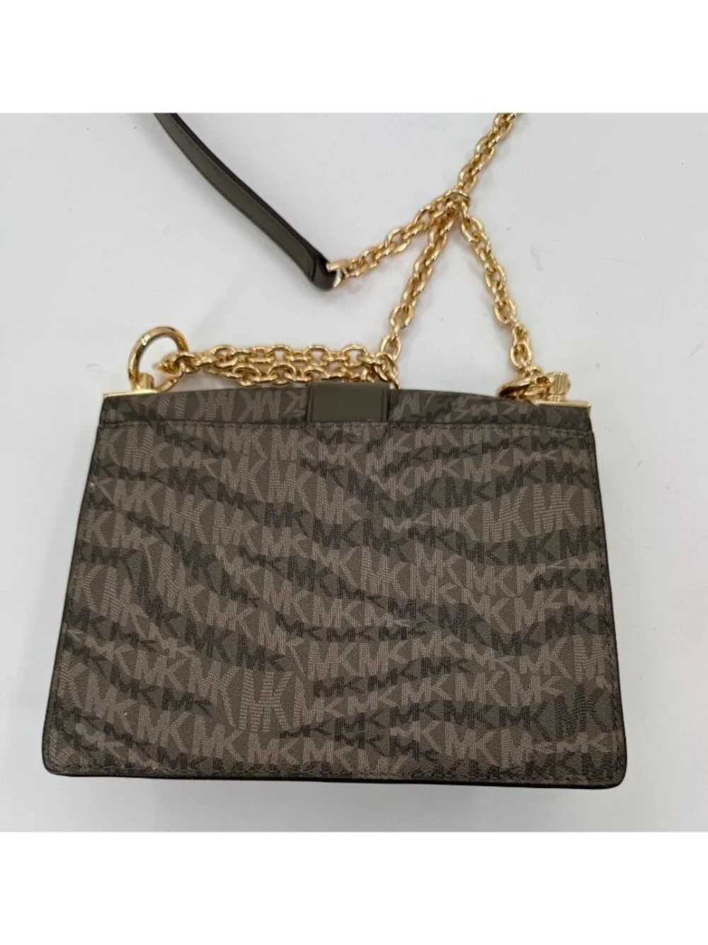 Michael Kors Jet Set Green Signature Crossbody Bag With Gold Chain & Logo Accent